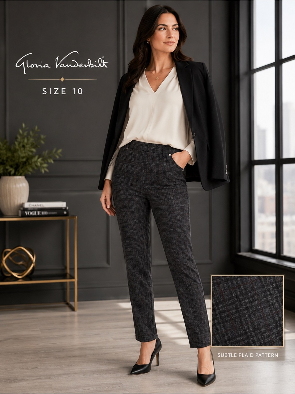 Gloria Vanderbilt Avery Slimming Effect Plaid Pants Size 10